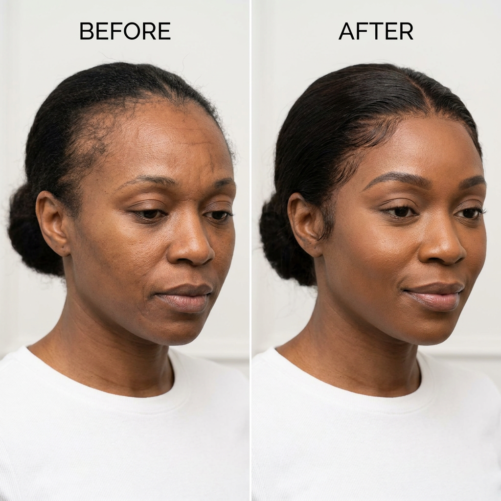 Before and after comparison of the hairline